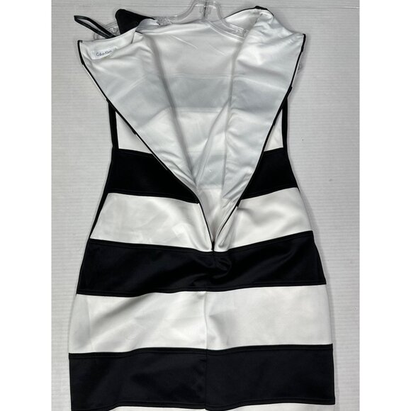Calvin Klein Women’s Size 4 Sleeveless Striped Colorblock Sheath Dress Black Wht - Picture 6 of 9